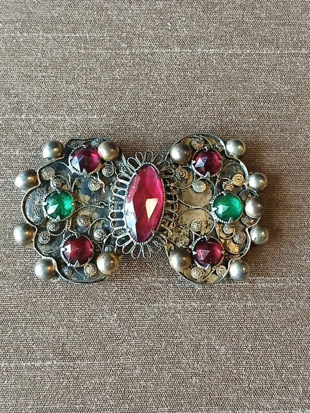 Vtg 1920s-30s, Whiting & Davis Art Deco Dress Sash Gilt Brass Clasp, Read